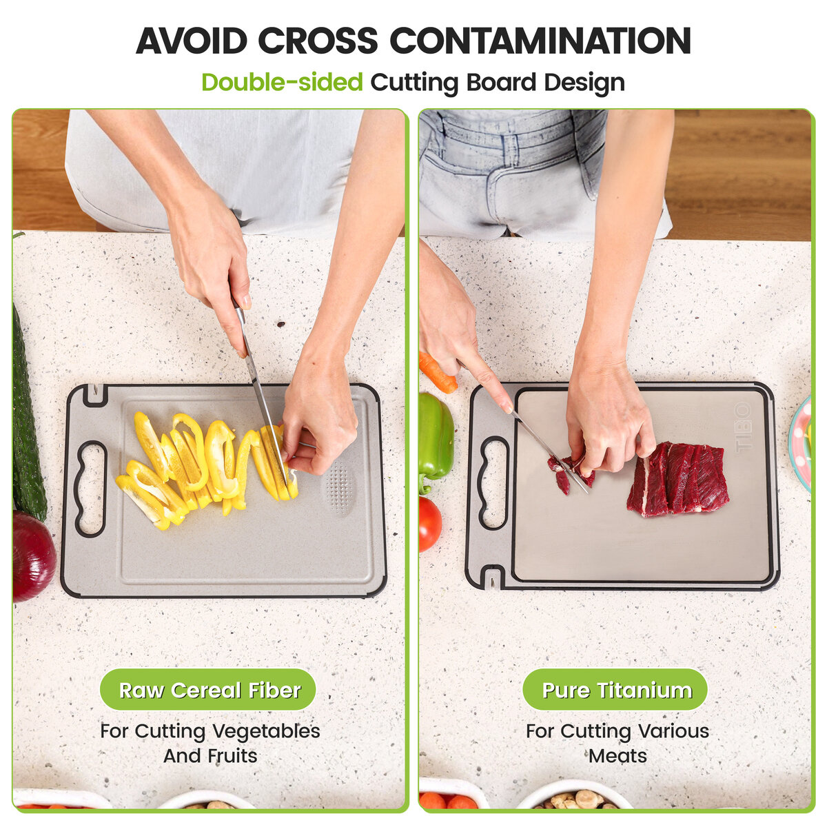 TIBO Titanium Cutting Board before-and-after results