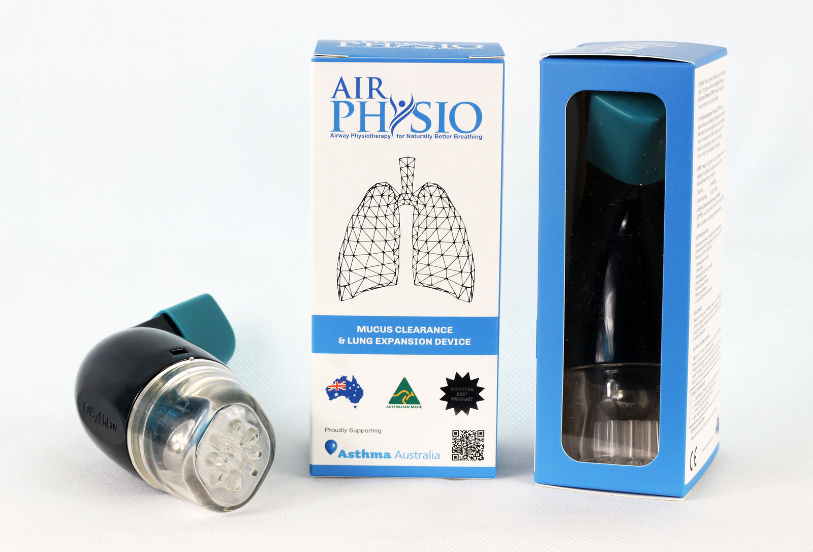 AirPhysio Packaging and Unboxing — What You Receive AirPhysio unboxing display showing product box and device packaging