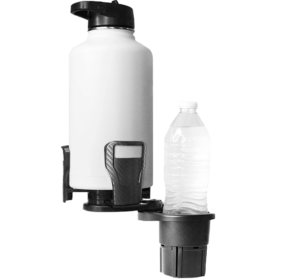 CupStation 2-in-1 car cupholder organizer with carbon fiber texture and 360° swivel