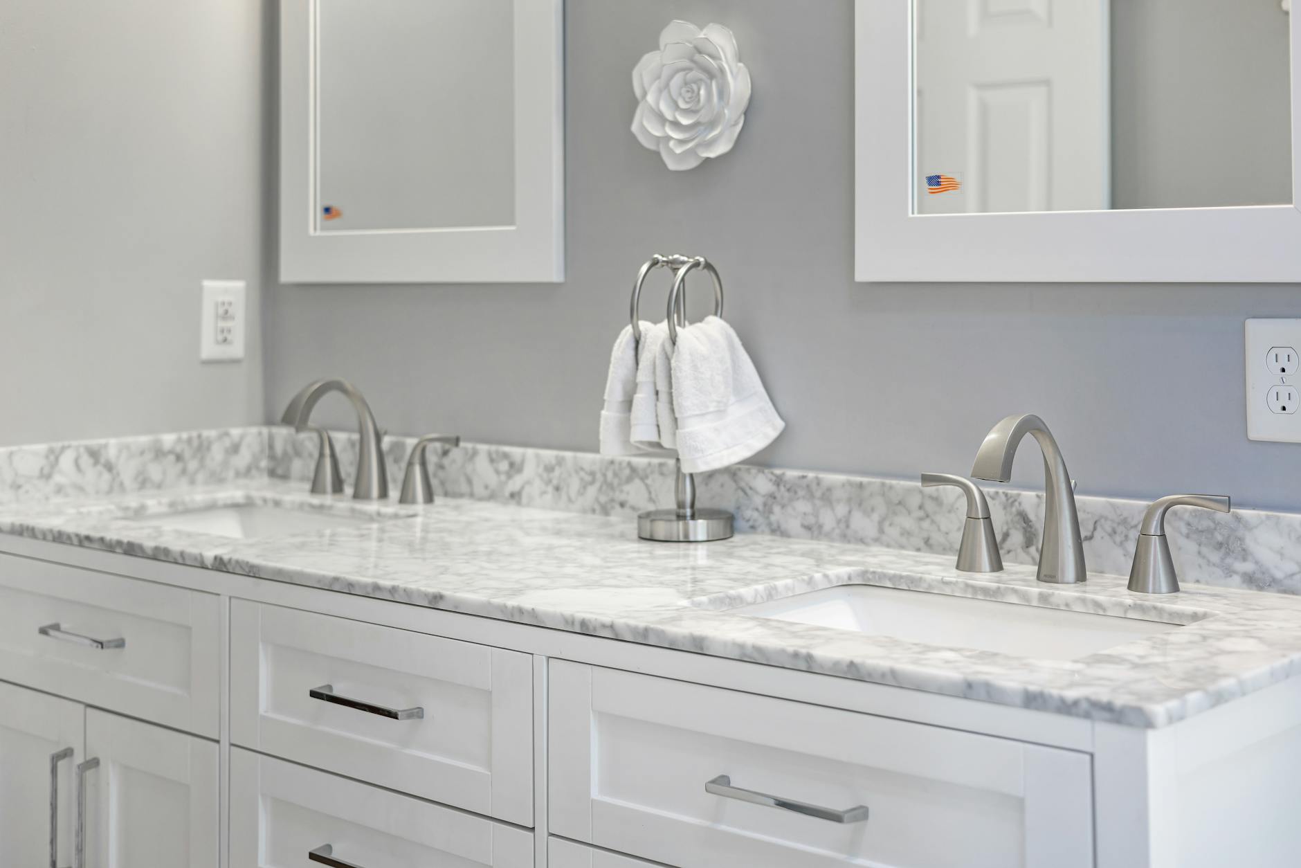 Clean, organized bathroom counter with good ventilation — the ideal environment for proper toothbrush storage
