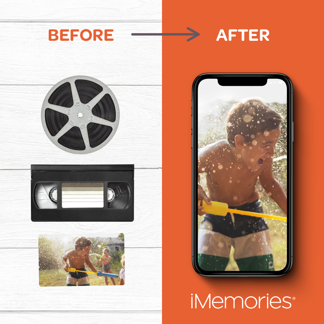 iMemories customer reviewing digitized memories results with printed materials