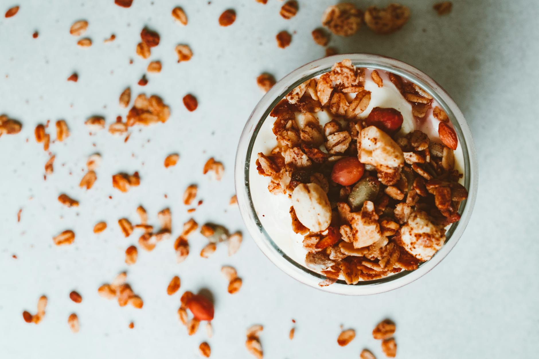 Probiotic Yogurt Parfait for Gut Health Yogurt parfait with granola and nuts as a probiotic-rich gut health food