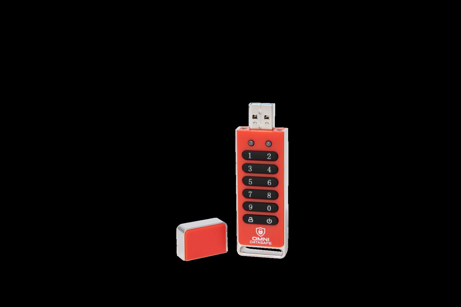 Man at laptop viewing files backed up securely on Omni DataSafe encrypted USB drive