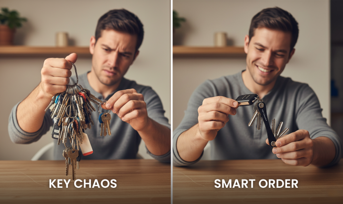 Bulky traditional keychain compared to organized KeySmart key holder