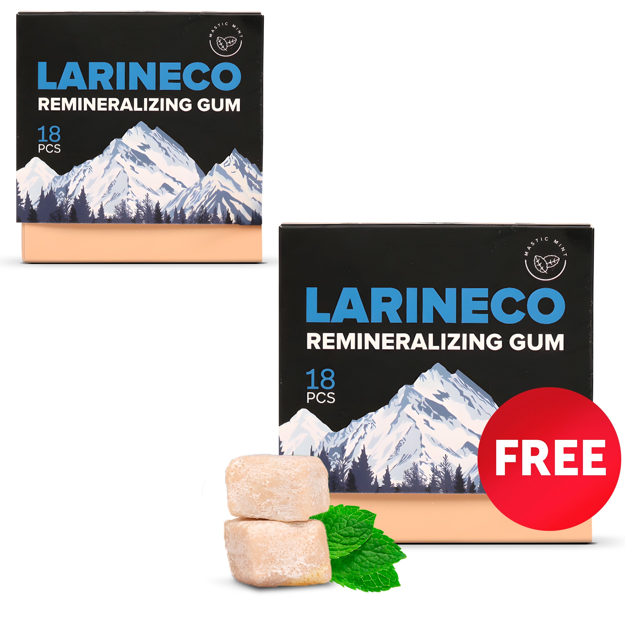 Larineco Remineralizing Gum bundle options showing 2-pack, 4-pack, 6-pack, and 8-pack pricing