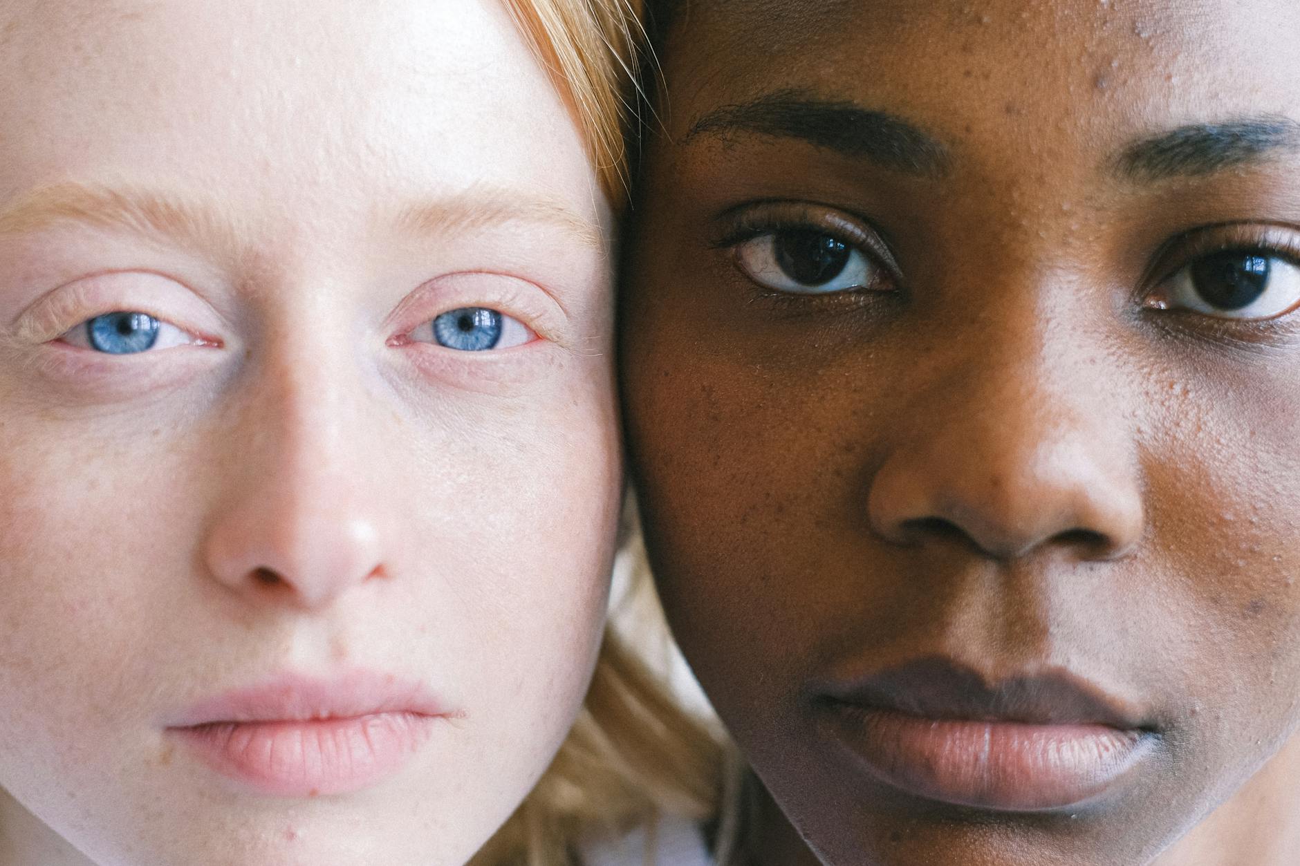 Two women with different skin tones in natural portrait lighting showing how lighting affects diverse complexions