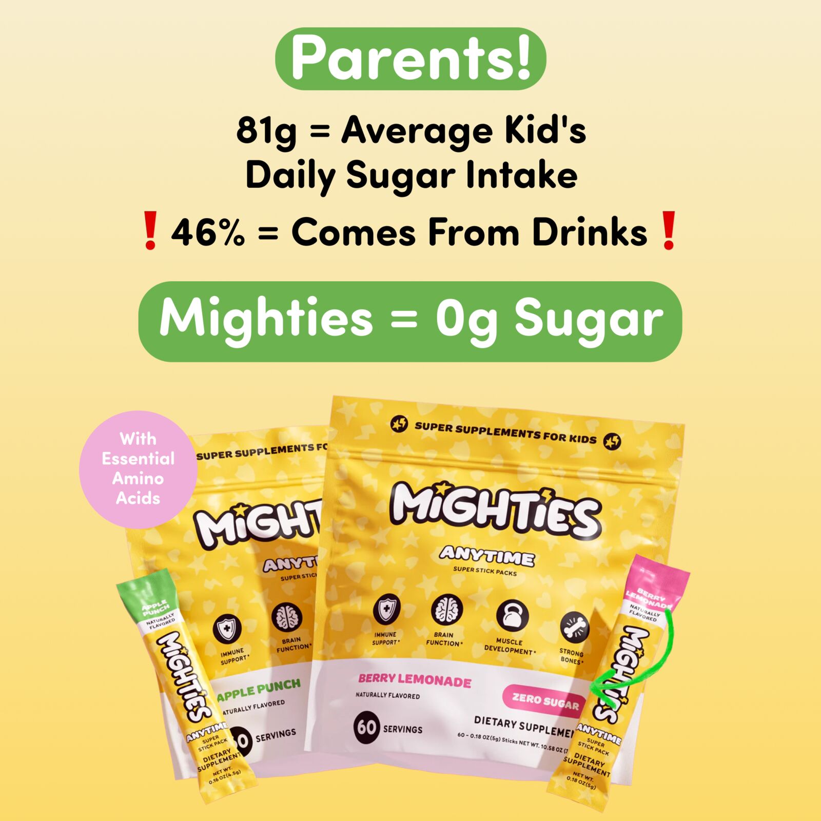 Mighties Anytime Drink — The Origin Story 2026 Mighties founder story showing the juice box problem in a kitchen setting