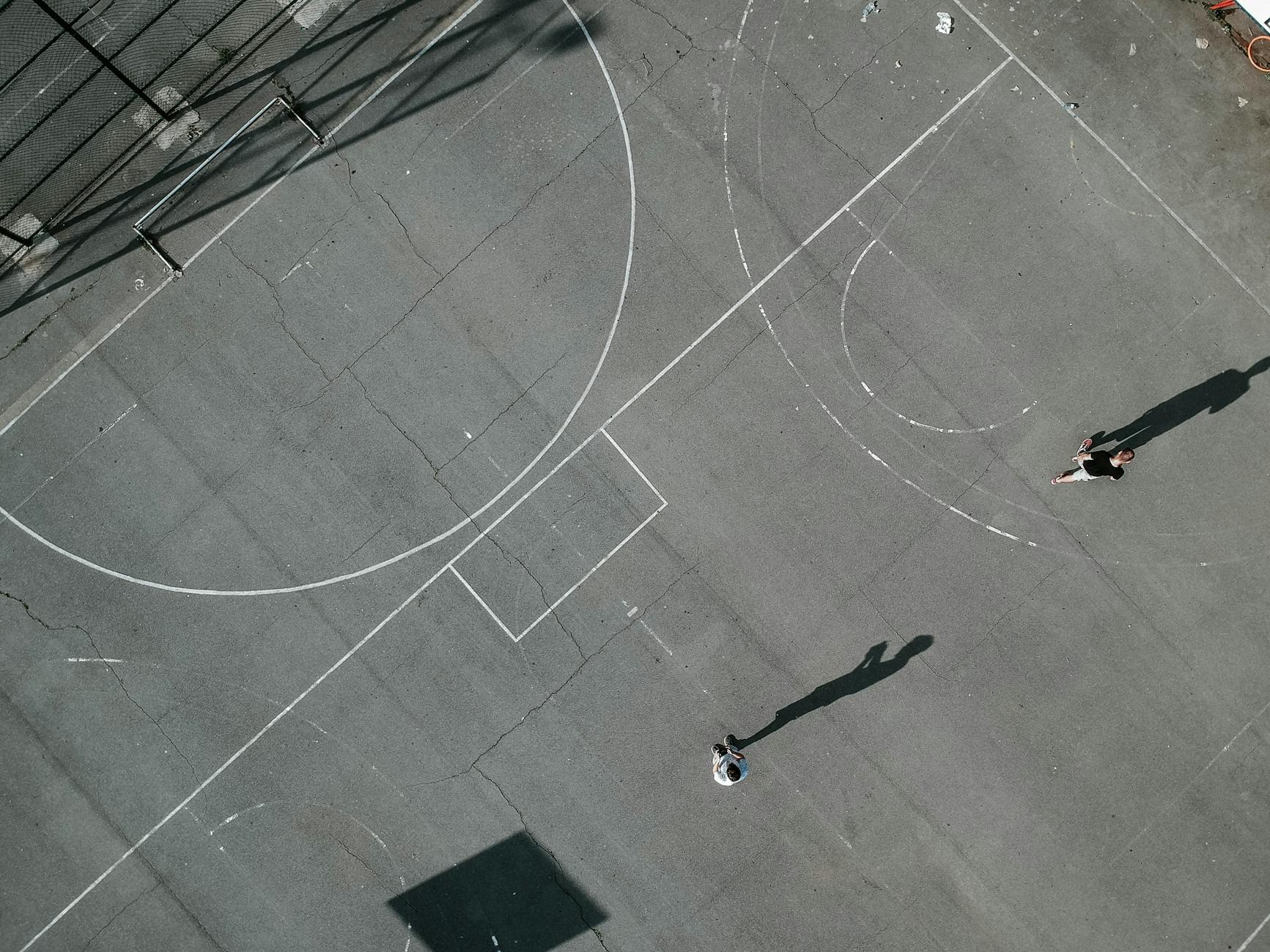 NBA Basketball Court Layout Explained for Beginners Aerial view of a basketball court showing the full layout including key markings