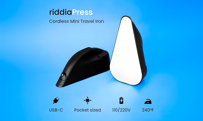 riddiaPress Cordless Iron In Use 2026 riddiaPress cordless iron being used on a fabric garment