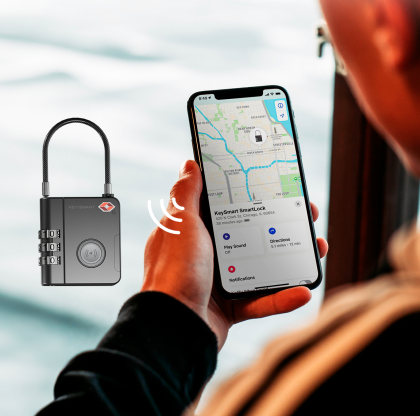 SmartLock TSA Lock Detail 2026 SmartLock alternate angle showing alloy cable and combination dial detail
