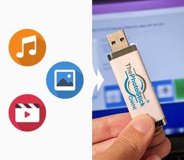 ThePhotoStick OMNI one-click backup process scanning and sorting photos automatically