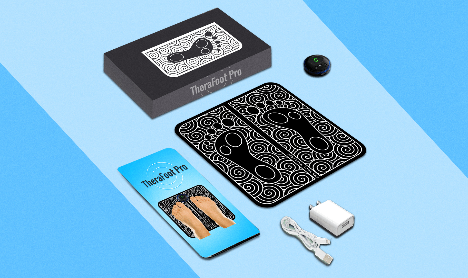 TheraFoot Pro device with blue accent lighting showing the digital control display and timer readout