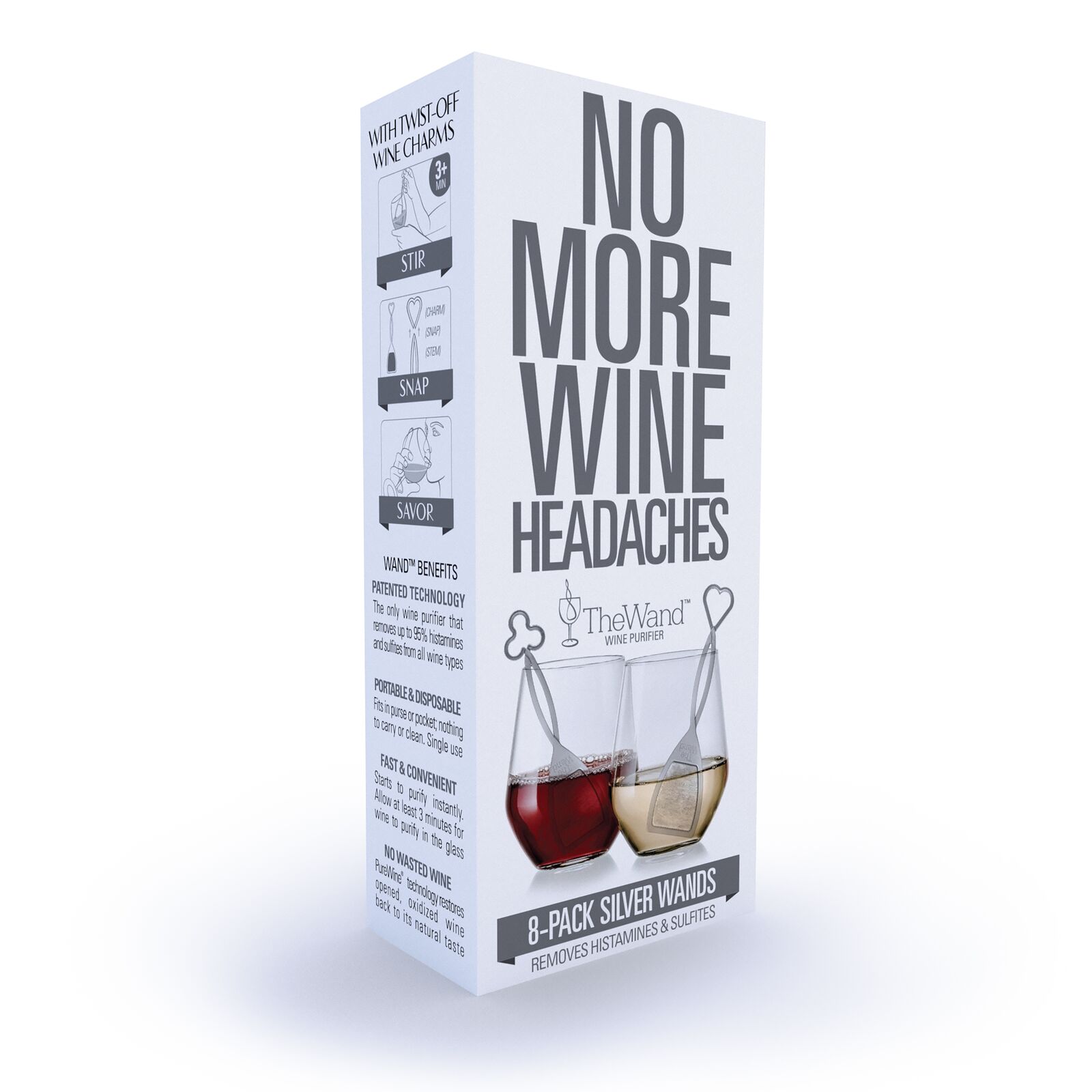 The Wand wine purifier 8-pack on marble counter