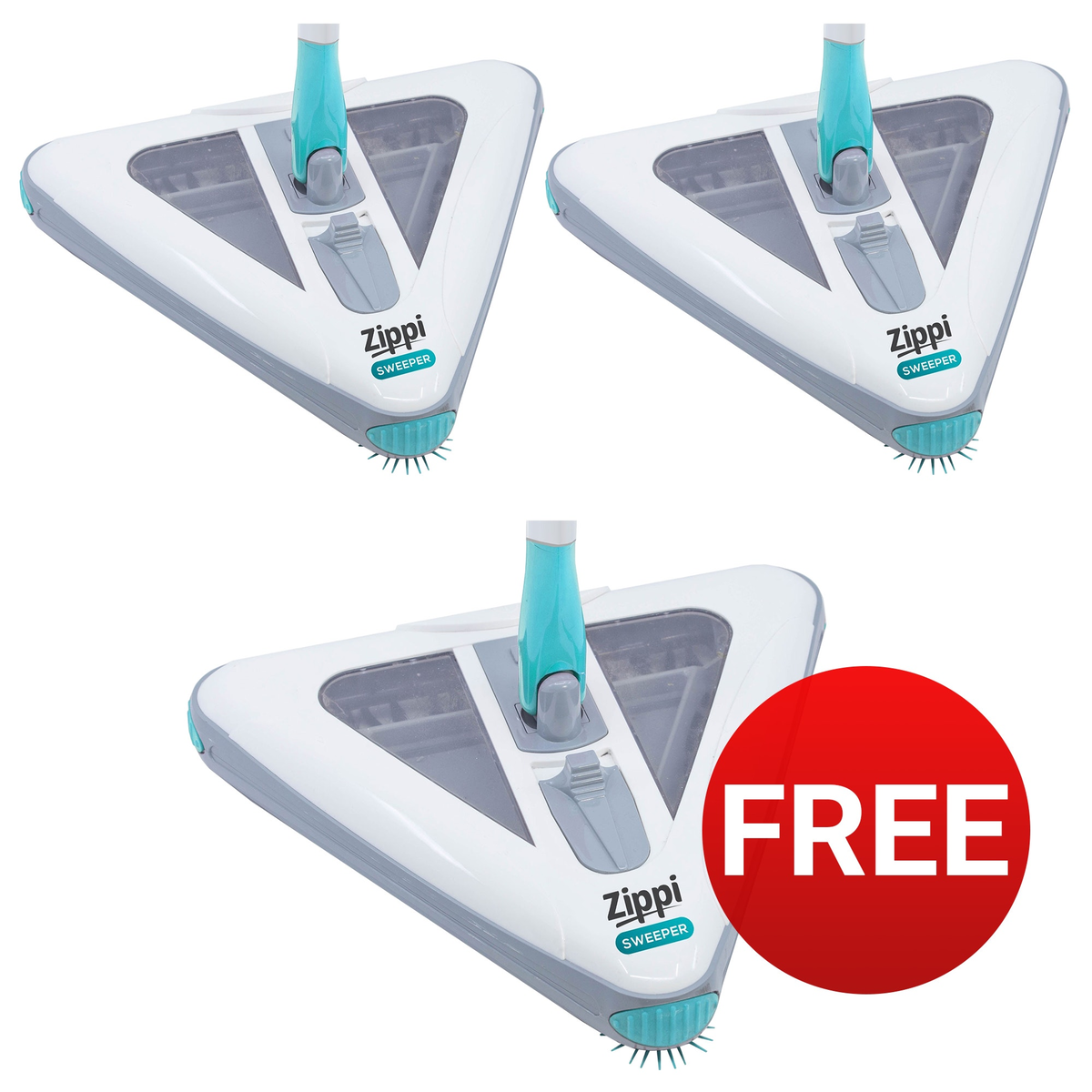 Zippi Sweeper Buy 2 Get 1 Free bundle offer showing three units